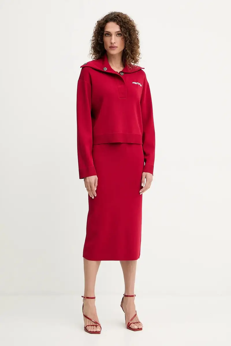 felpa donna colore rosso con applicazione 8K0307 K266 miniatura 2