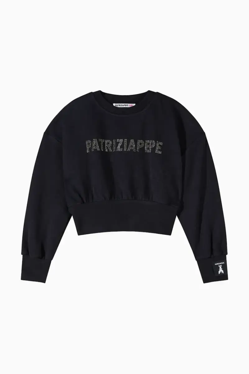 felpa in cotone bambino/a J315 colore nero con applicazione 7M0946