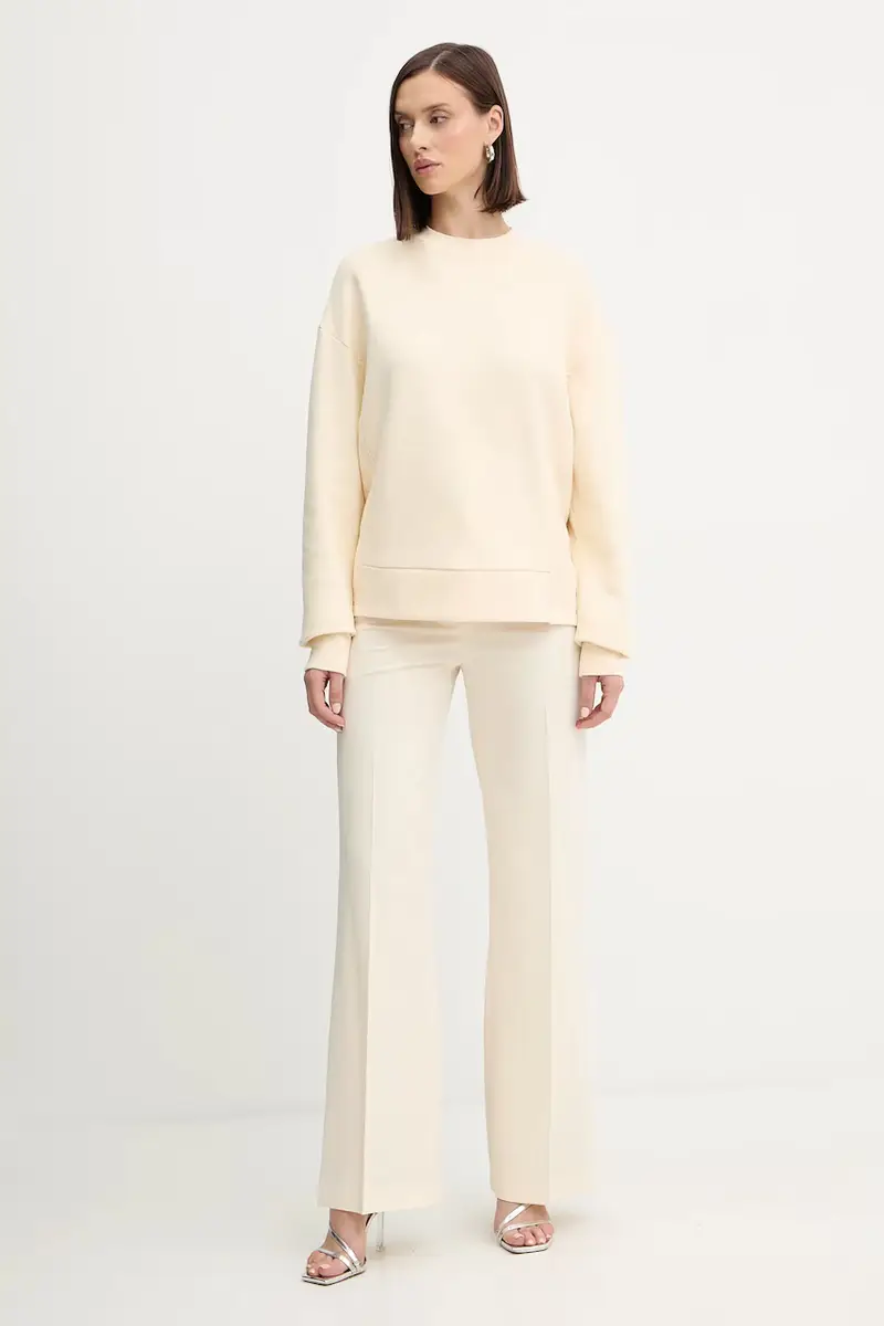 felpa in cotone donna colore beige con applicazione 2M4494 J079 miniatura 2