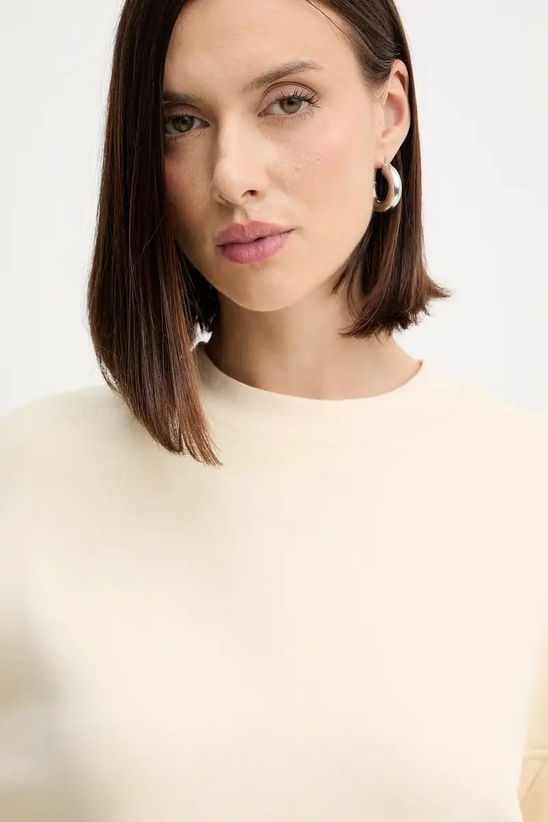 felpa in cotone donna colore beige con applicazione 2M4494 J079 miniatura 4