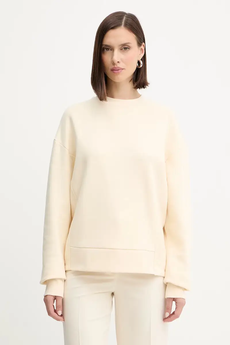 felpa in cotone donna colore beige con applicazione 2M4494 J079