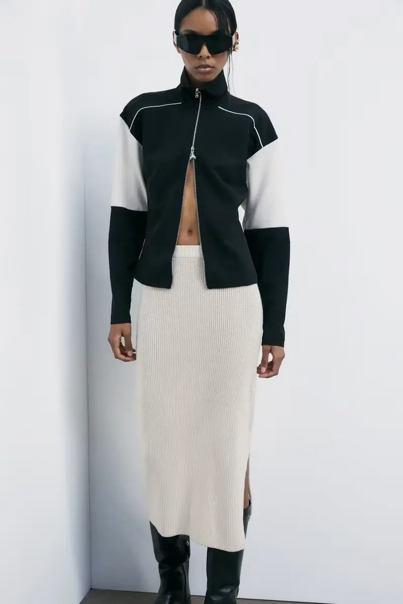 Felpa Racing color block con zip Nero