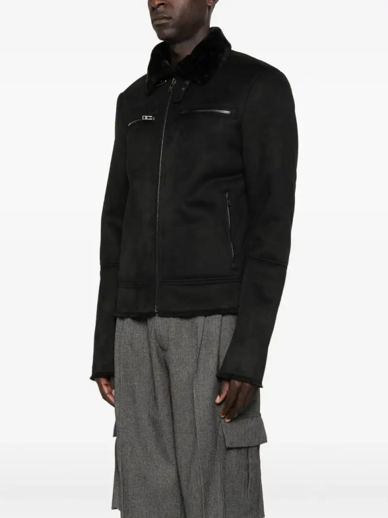 Giacca biker nera con chiusura frontale con zip Nero miniatura 2