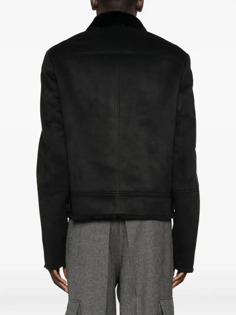 Giacca biker nera con chiusura frontale con zip Nero miniatura 3