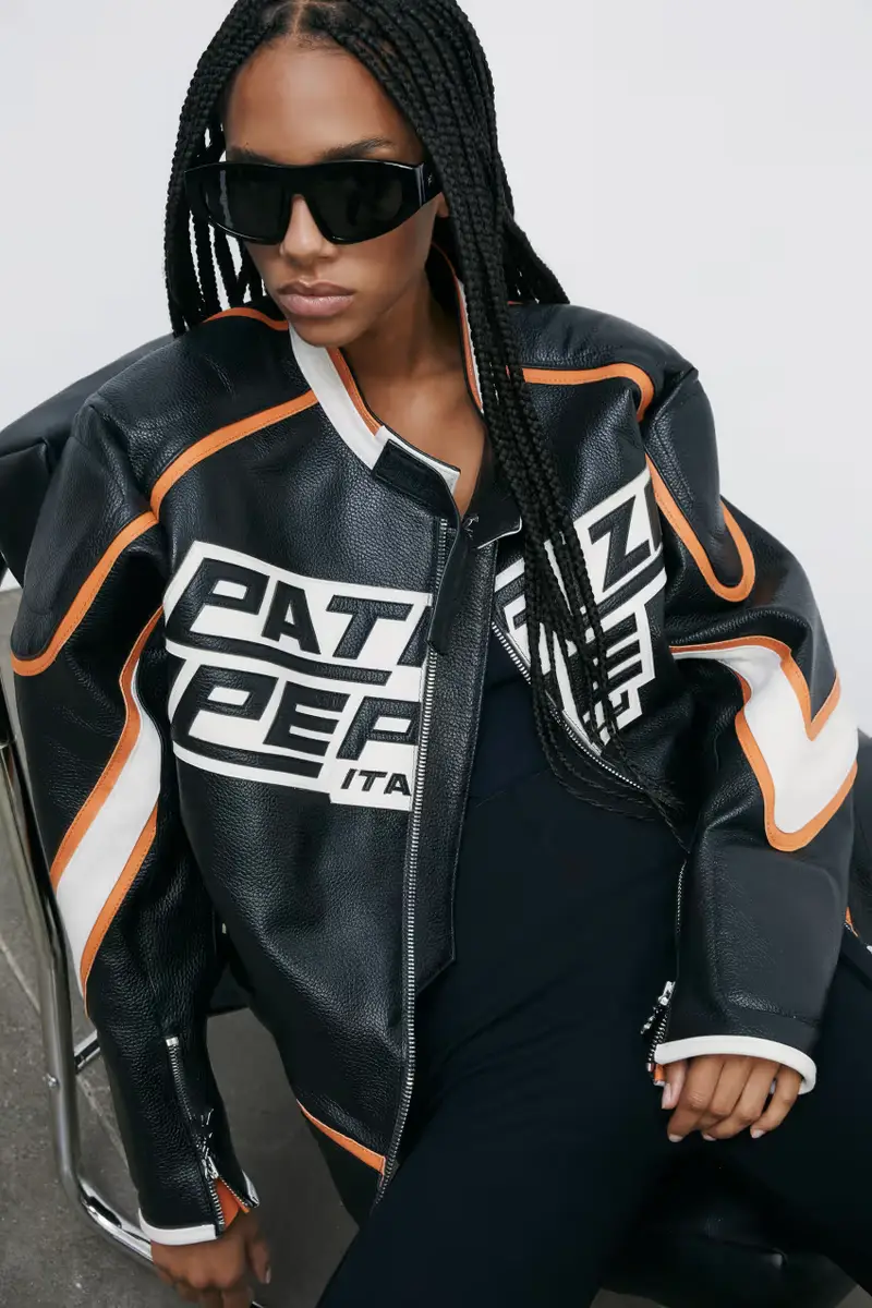 Giacca Biker Racing in pelle Nero