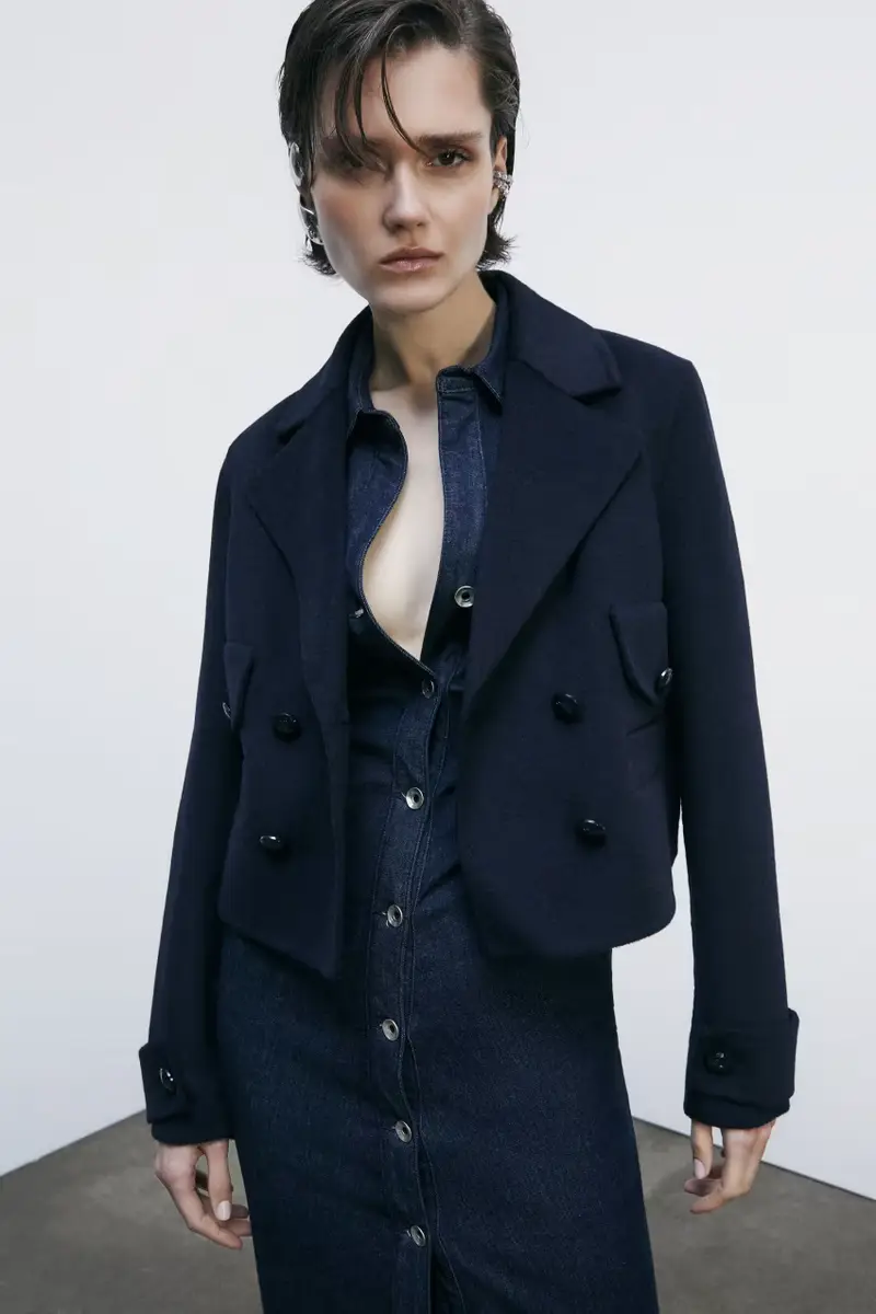 Giacca corta in misto lana Blu