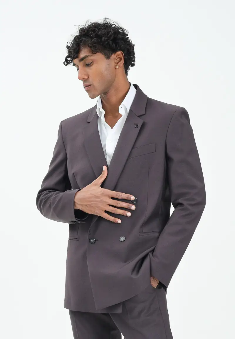 Giacca doppiopetto color vino da uomo miniatura 2