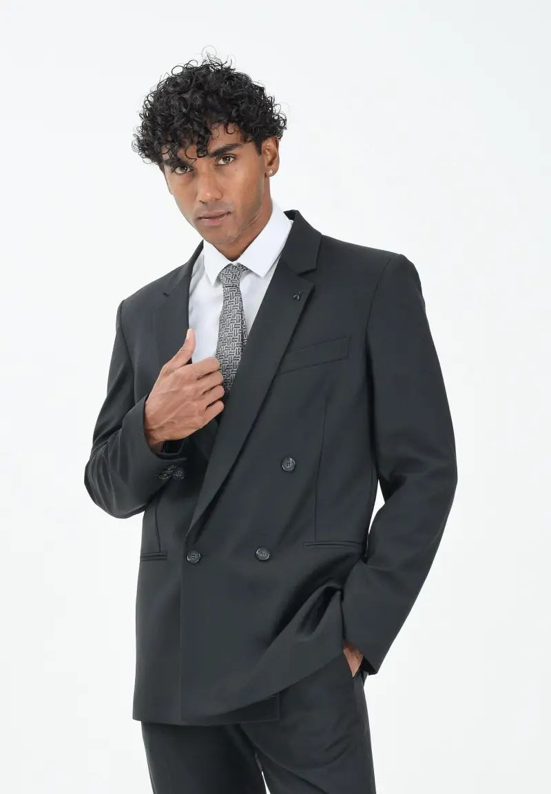 Giacca doppiopetto nera da uomo miniatura 2