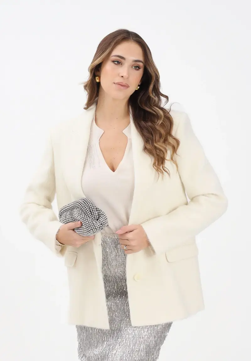 Giacca in misto lana panna da donna miniatura 2