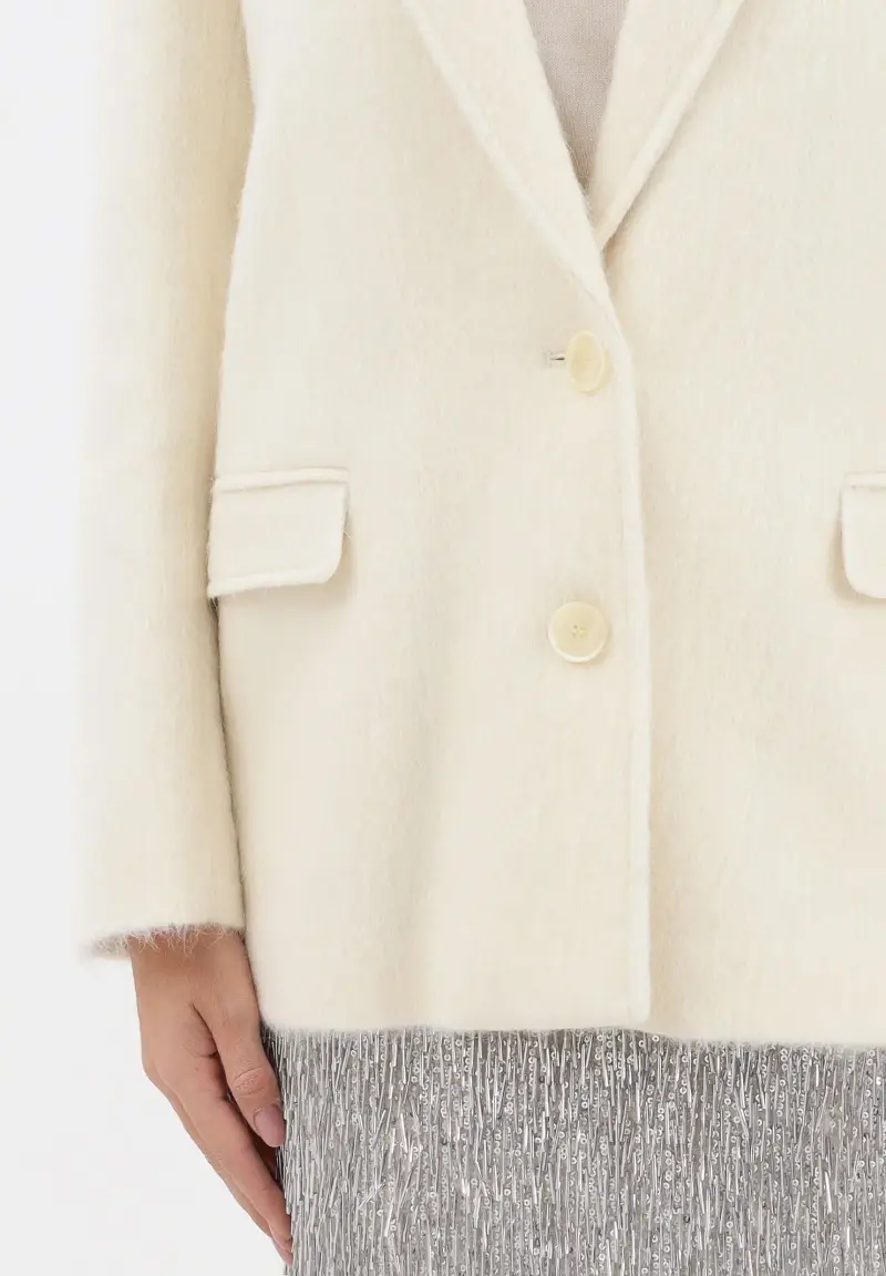 Giacca in misto lana panna da donna miniatura 3