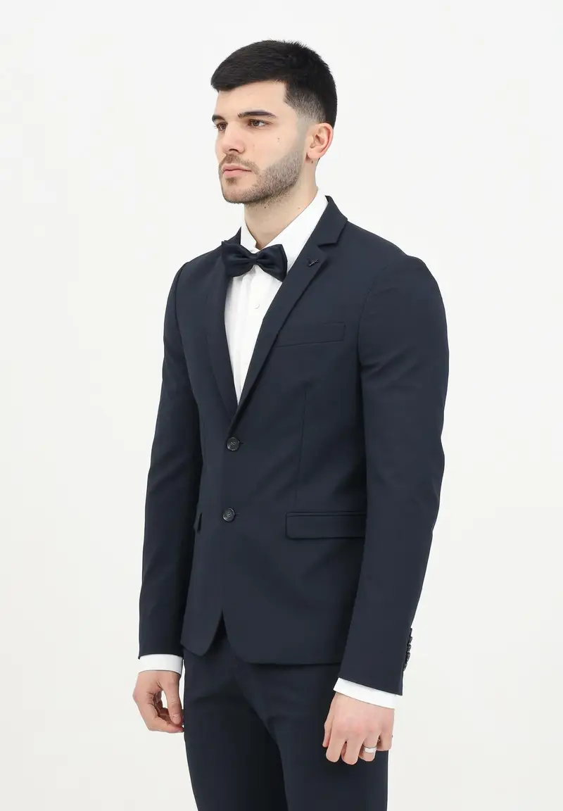 PATRIZIA PEPE Giacca monopetto blu da uomo con dettaglio spilla logo fly