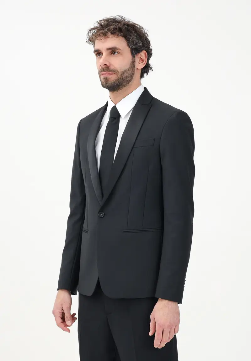 PATRIZIA PEPE Giacca monopetto nera da uomo con rever in raso