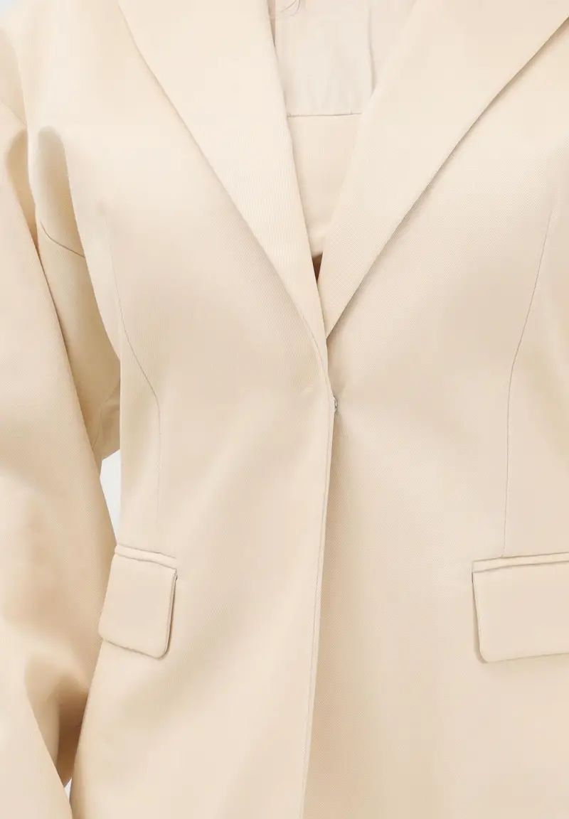 Giacca monopetto panna da donna con cintura miniatura 3