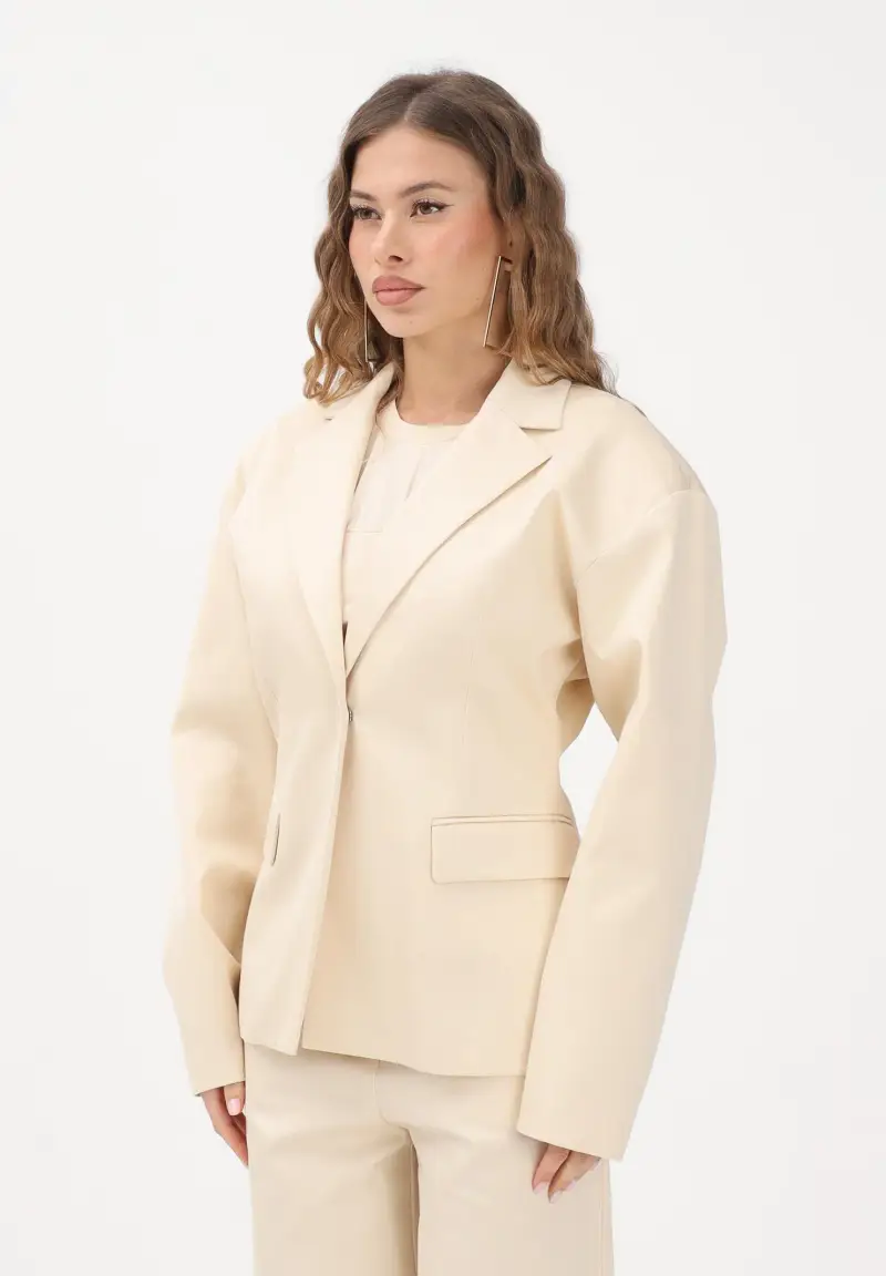 Giacca monopetto panna da donna con cintura