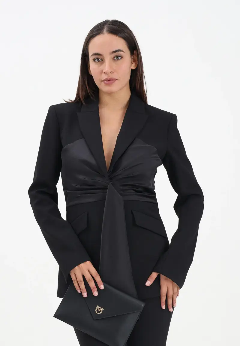 Giacca nera da donna con drappeggio miniatura 2