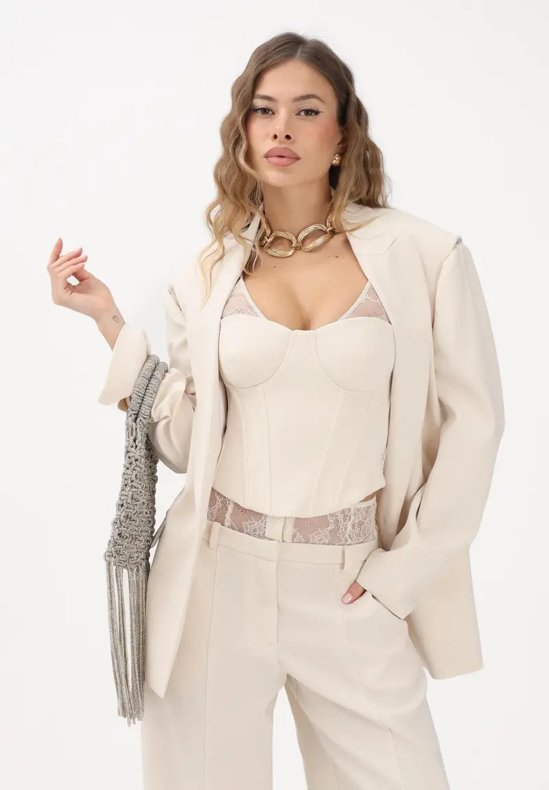 Giacca panna da donna con cut-out in pizzo miniatura 2