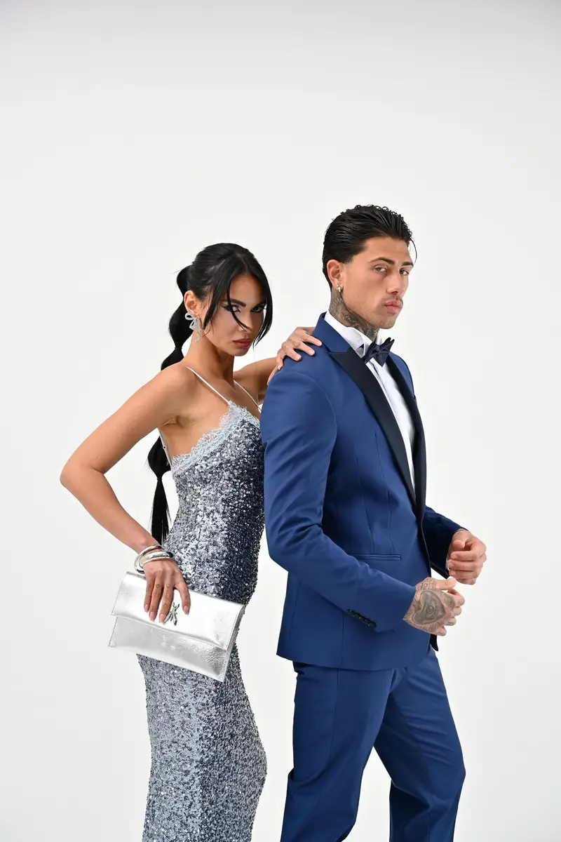 PATRIZIA PEPE Giacca smoking blu da uomo con revrs in raso miniatura 3