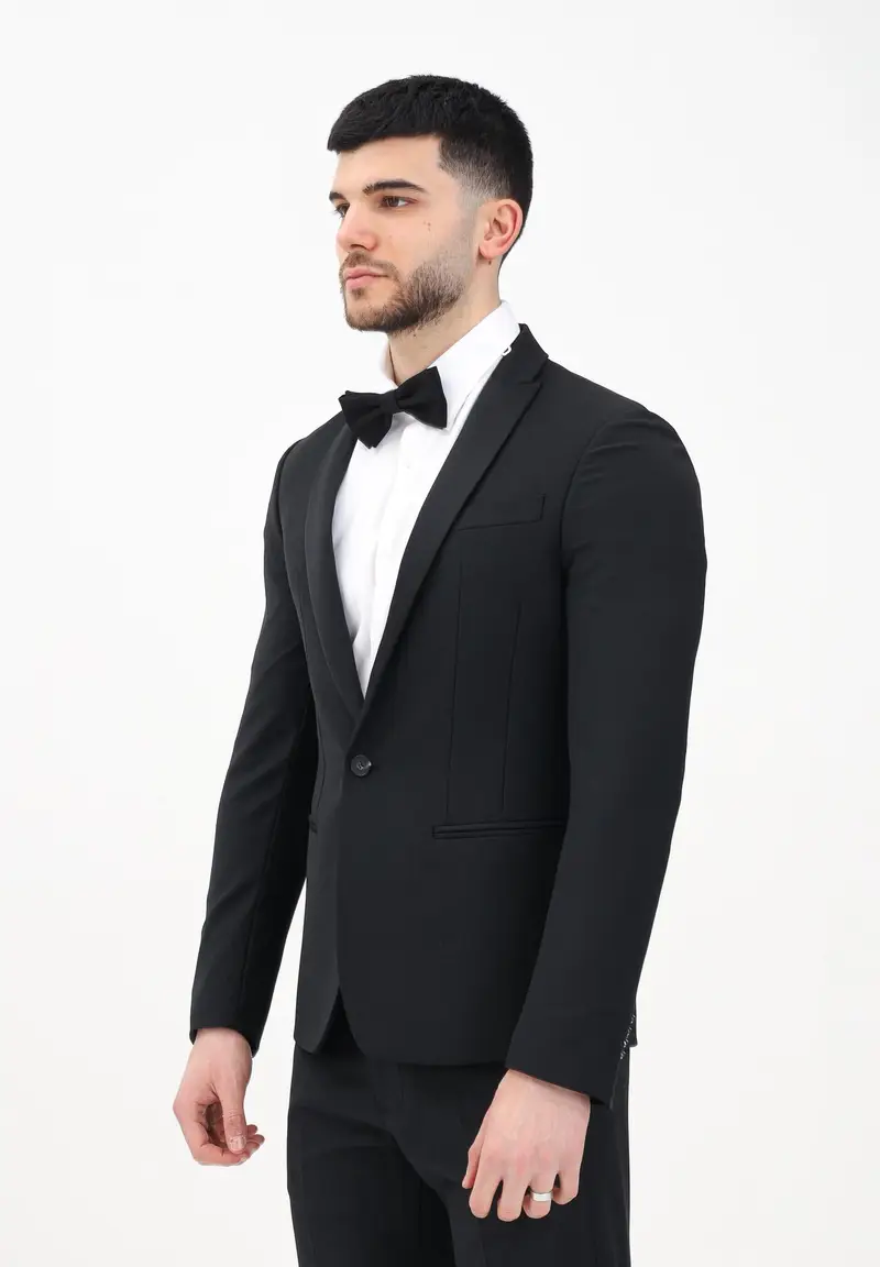 PATRIZIA PEPE Giacca smoking nera da uomo con revers in raso