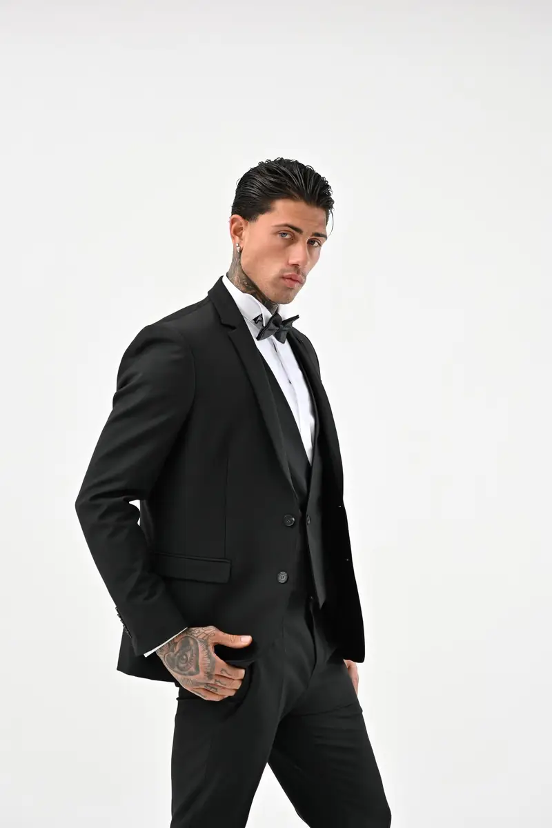 PATRIZIA PEPE Giacca smoking nera da uomo con revers in raso miniatura 3