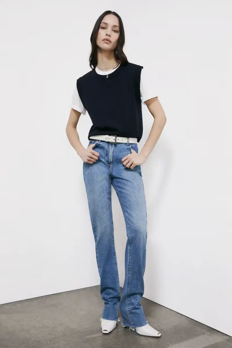 Gilet in lana con scollo rotondo Blu