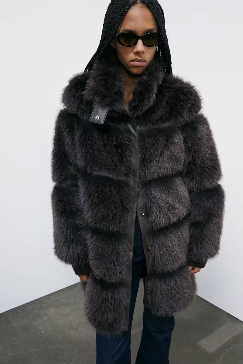 Giubbotto fluffy midi Marrone