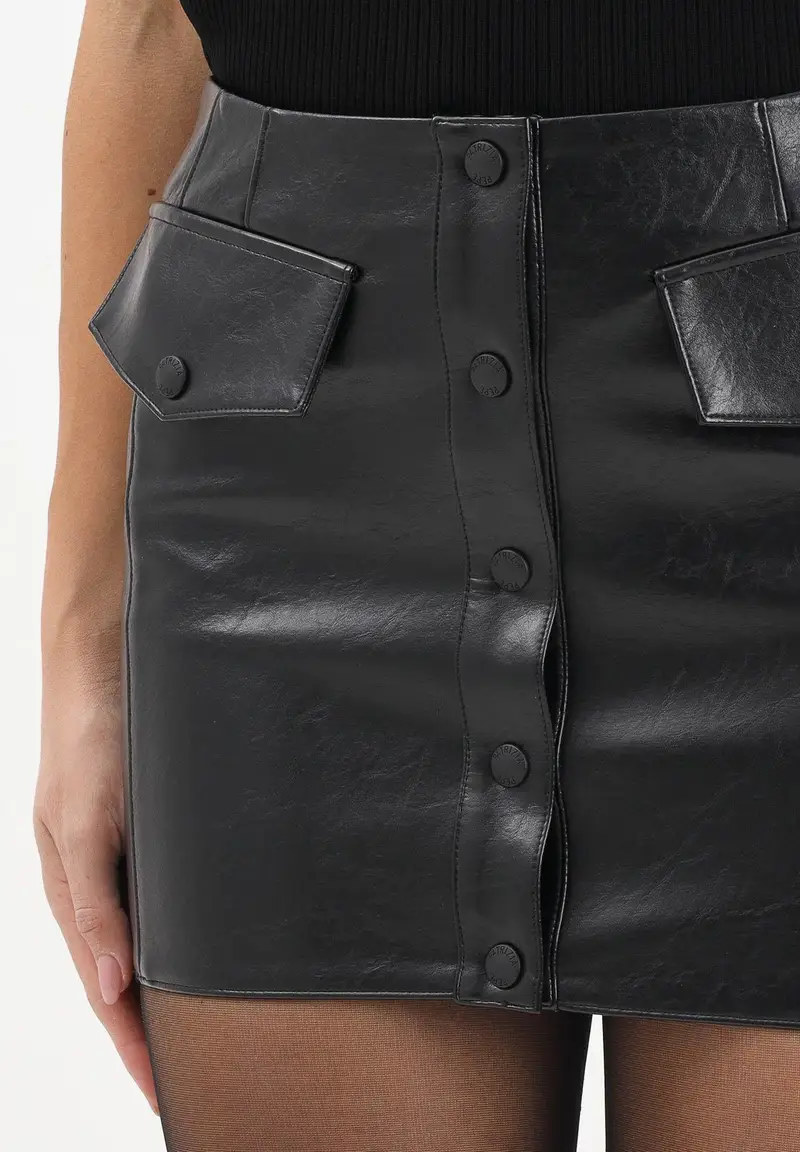 Gonna corta nera da donna con bottoni miniatura 3