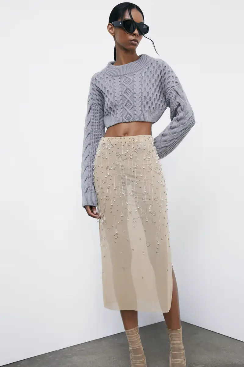 Gonna gioiello in tulle Beige