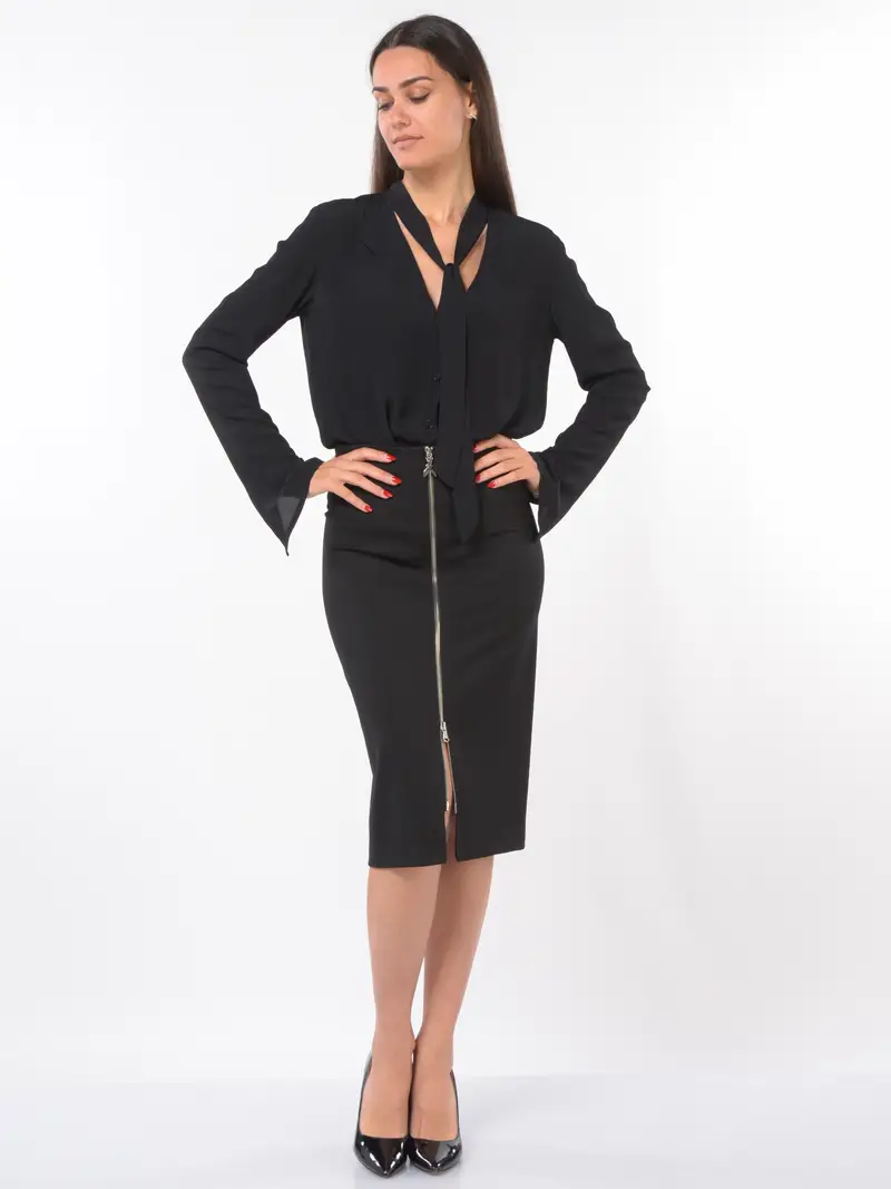 gonna lunga da donna Patrizia Pepe in punto stoffa con zip NERO miniatura 2