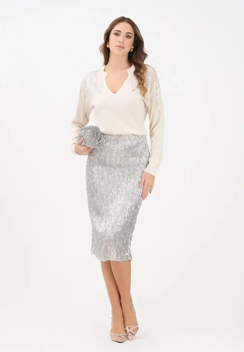 Gonna midi argento da donna miniatura 2