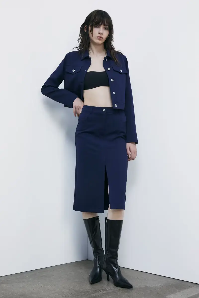 Gonna midi effetto jeans Blu