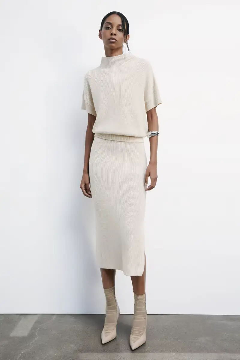 Gonna midi "ESSENTIAL" in maglia Bianco