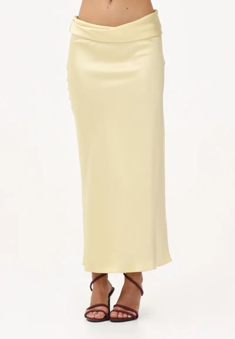 Gonna midi gialla da donna con drappeggio