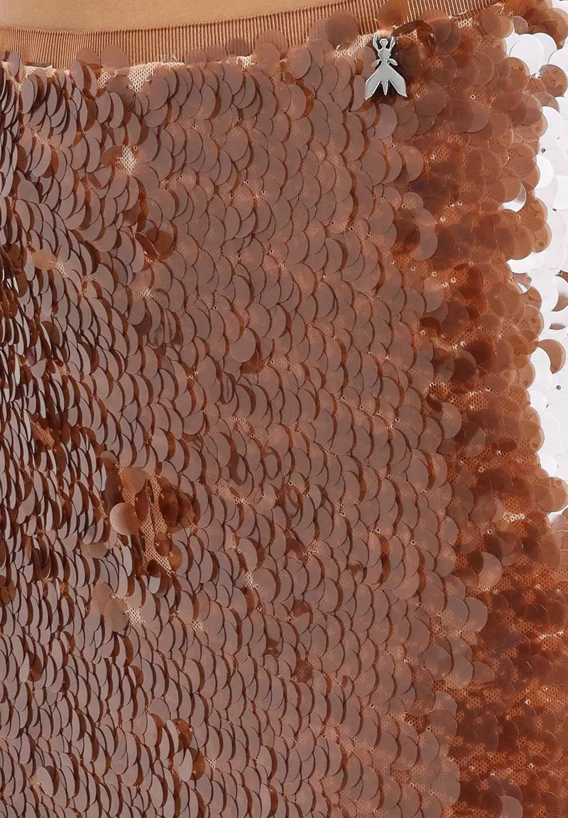 Gonna midi marrone da donna interamente ricamata con paillettes miniatura 3