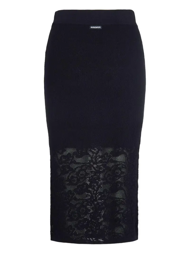 Gonna midi nera con inserto in pizzo Nero miniatura 2