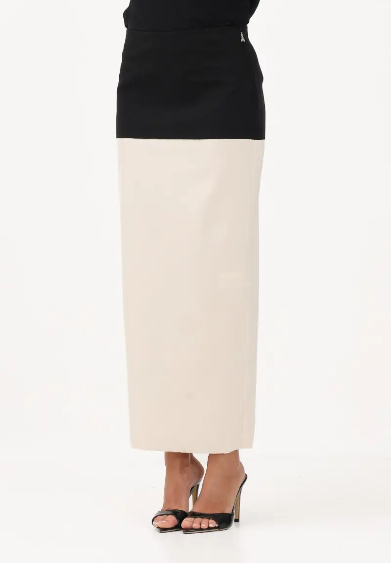 Gonna midi nera e panna da donna in misto viscosa