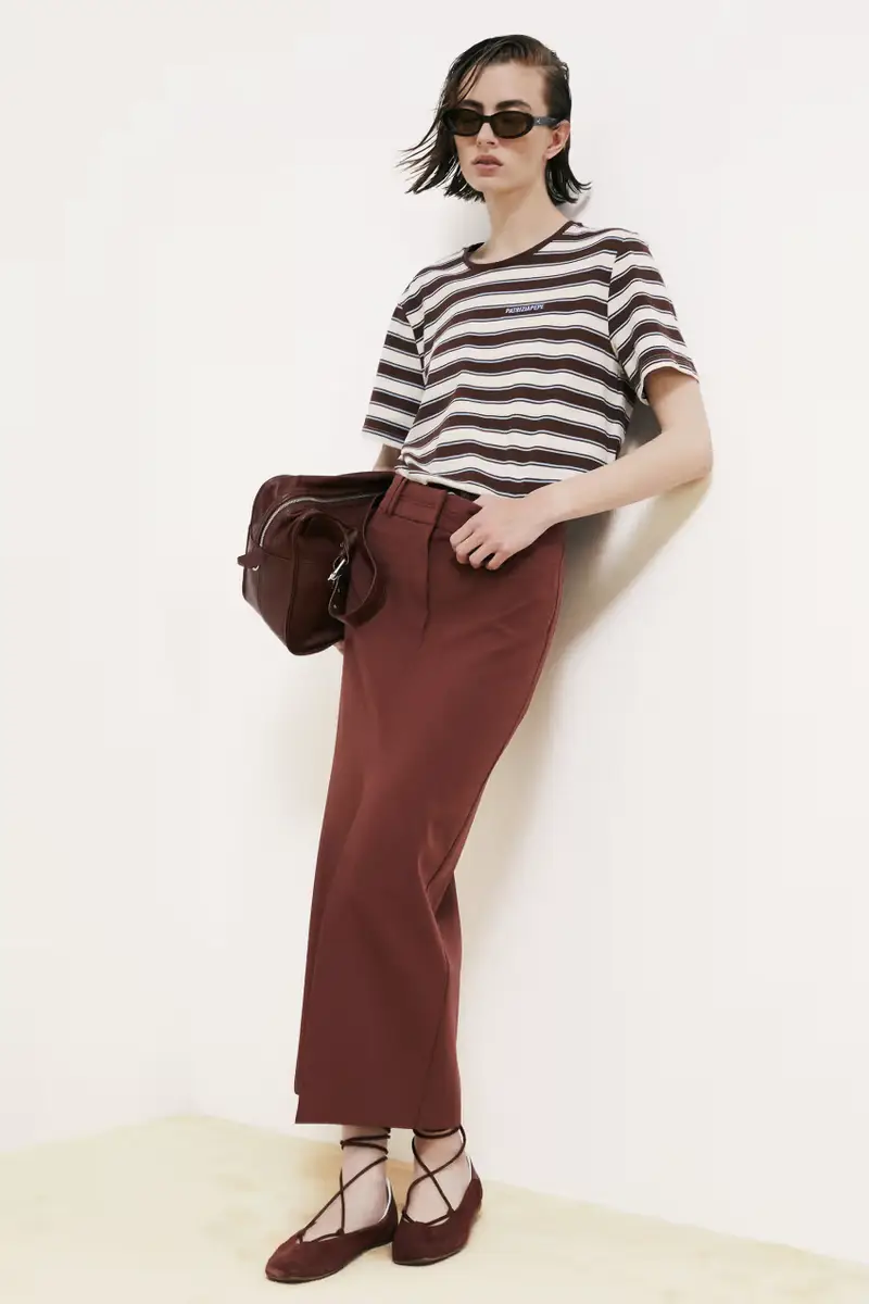 Gonna midi sartoriale in misto viscosa Marrone