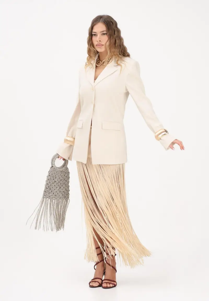 Gonna mini panna da donna con frange miniatura 2