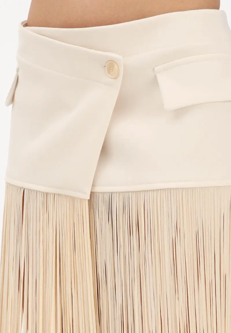 Gonna mini panna da donna con frange miniatura 3