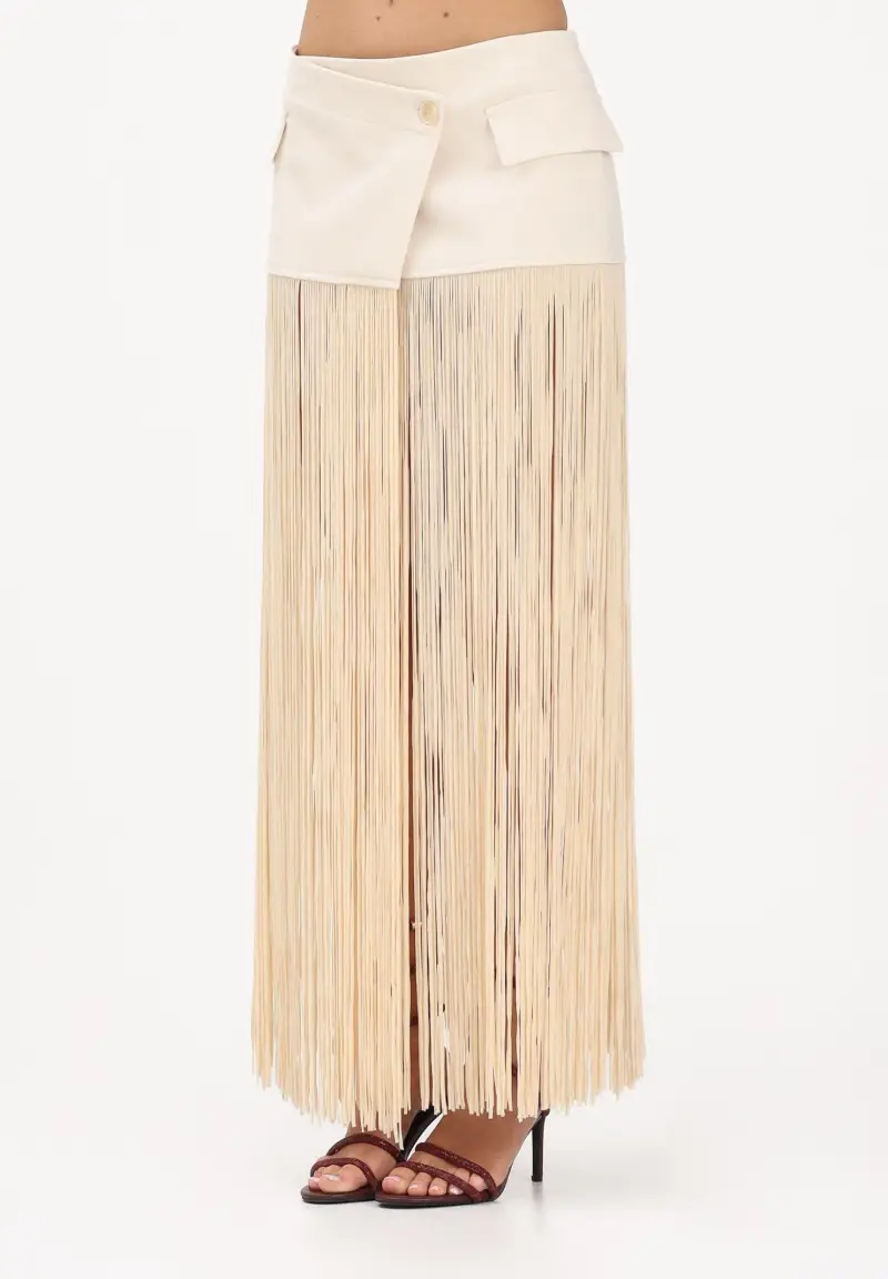 Gonna mini panna da donna con frange