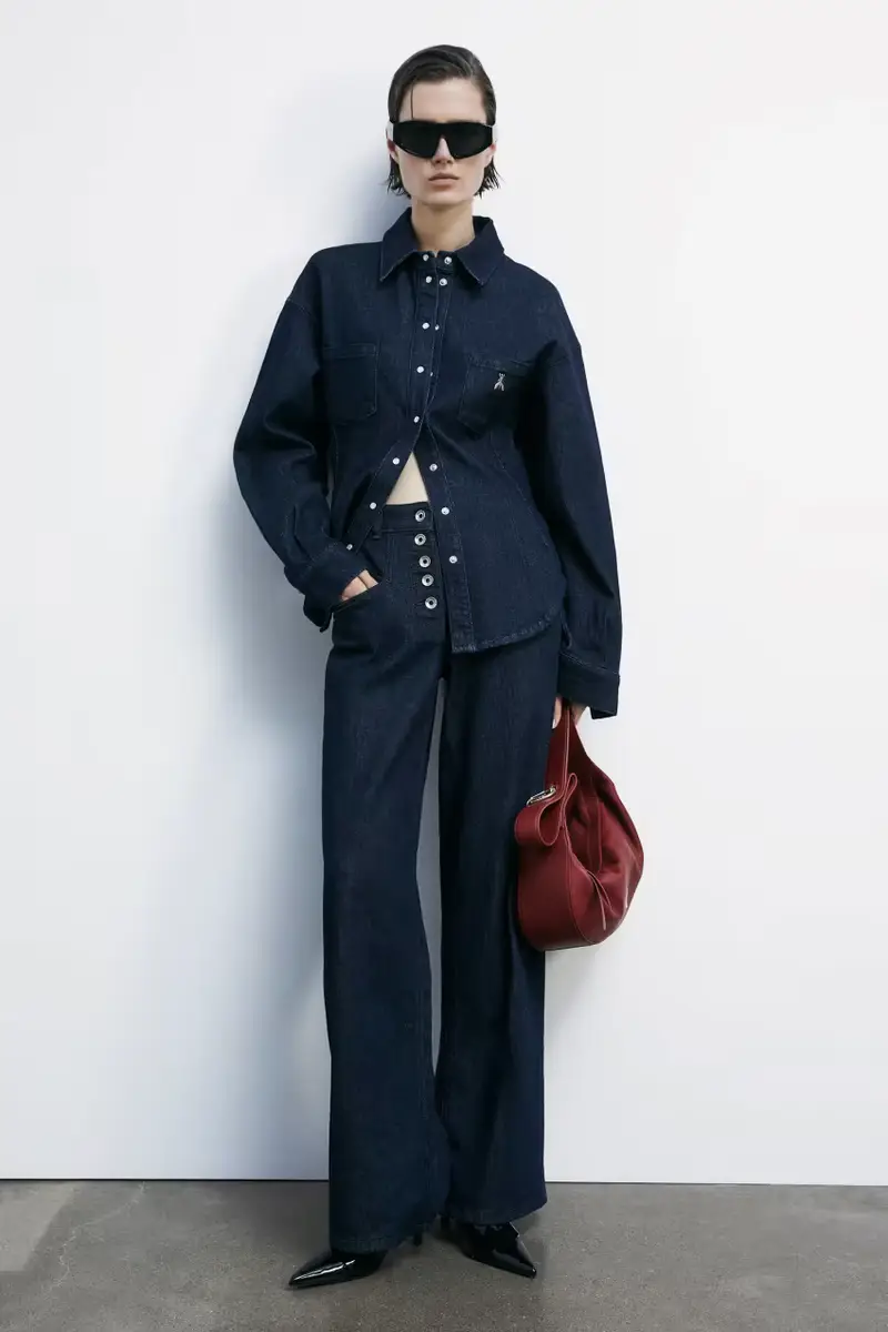 Jeans a palazzo con bottoni Blu