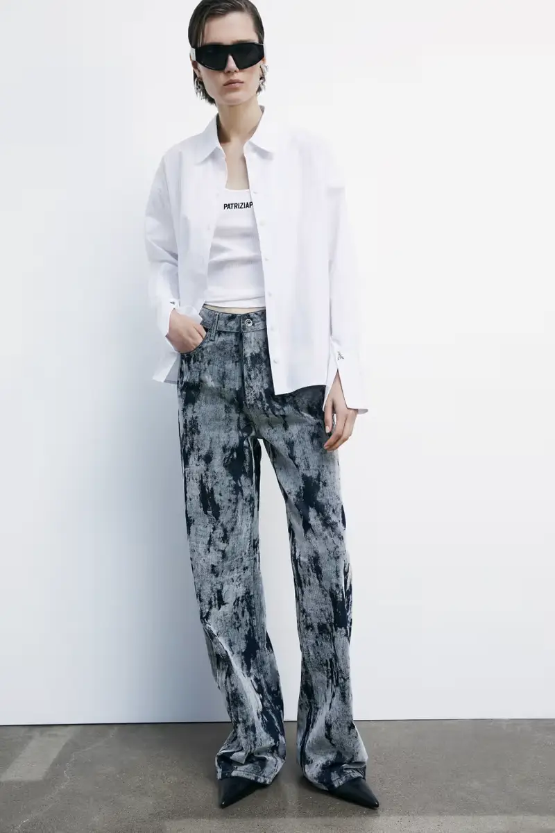 Jeans ampi con stampa flock Blu