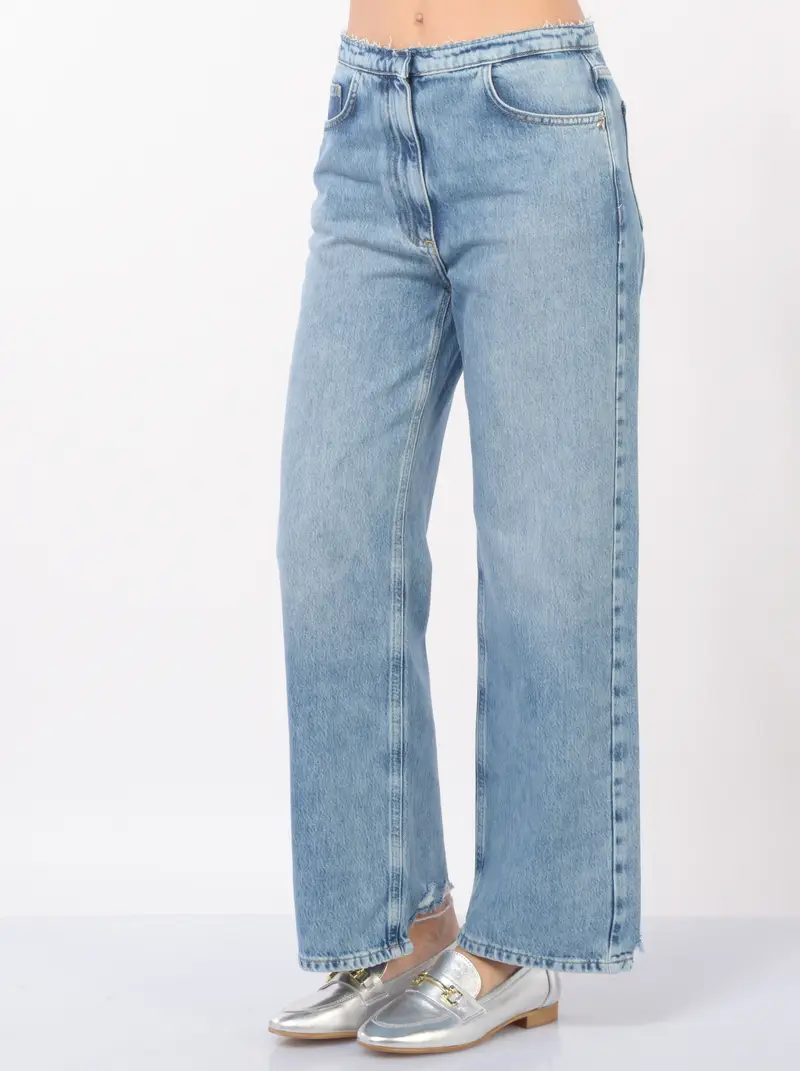 jeans da donna Patrizia Pepe in tencel con dettagli sfrangiati Blu