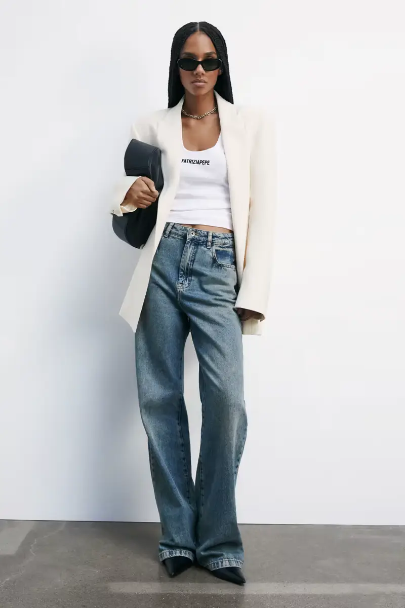 Jeans dritti a vita alta Azzurro