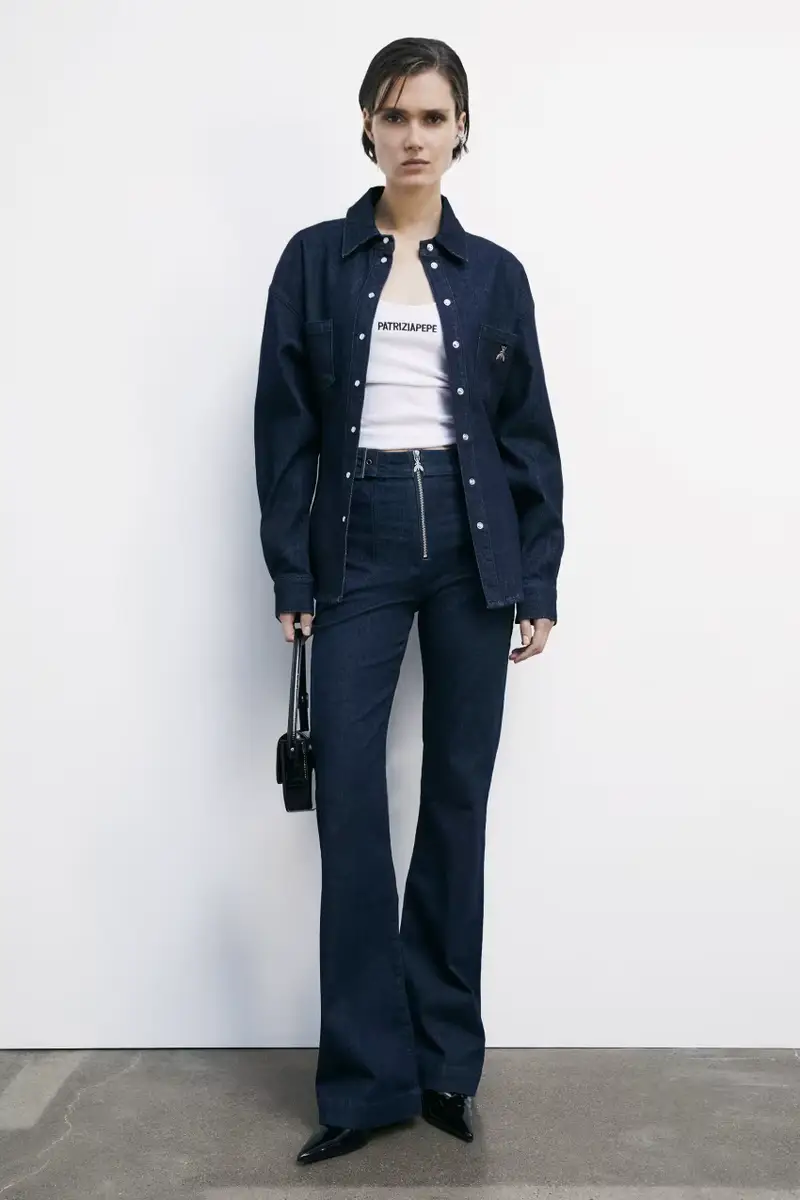 Jeans flare con cintura Blu