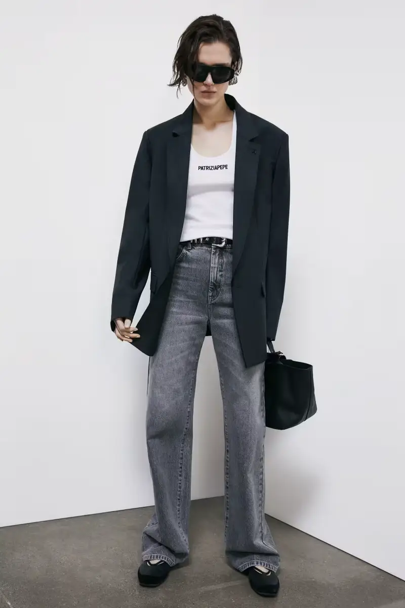 Jeans regular a vita alta Grigio