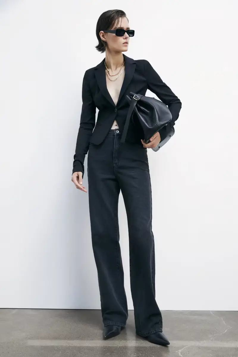 Jeans regular a vita alta Nero