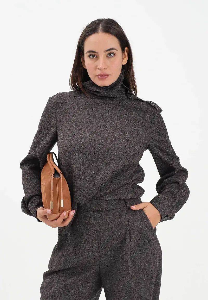 Maglia a collo alto marrone da donna miniatura 2