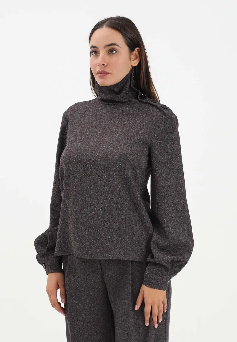 Maglia a collo alto marrone da donna