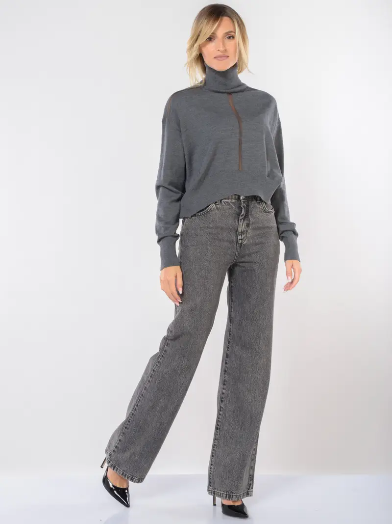 maglia da donna Patrizia Pepe dolcevita con inserto in tulle Grigio miniatura 2