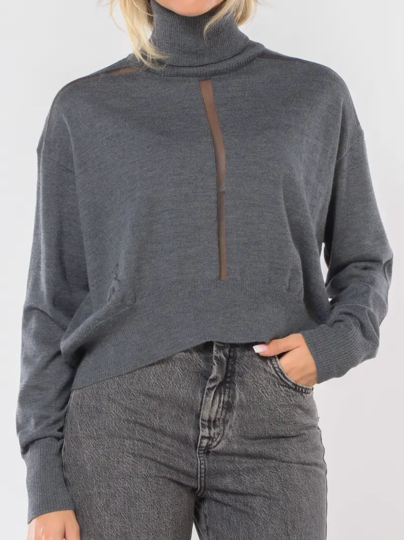 maglia da donna Patrizia Pepe dolcevita con inserto in tulle Grigio